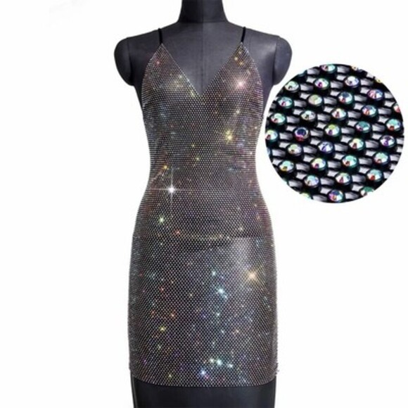 Boutique Rhinestone Slip Dress Heavy Crystal Sparkle Party Miami One Size - Picture 2 of 6